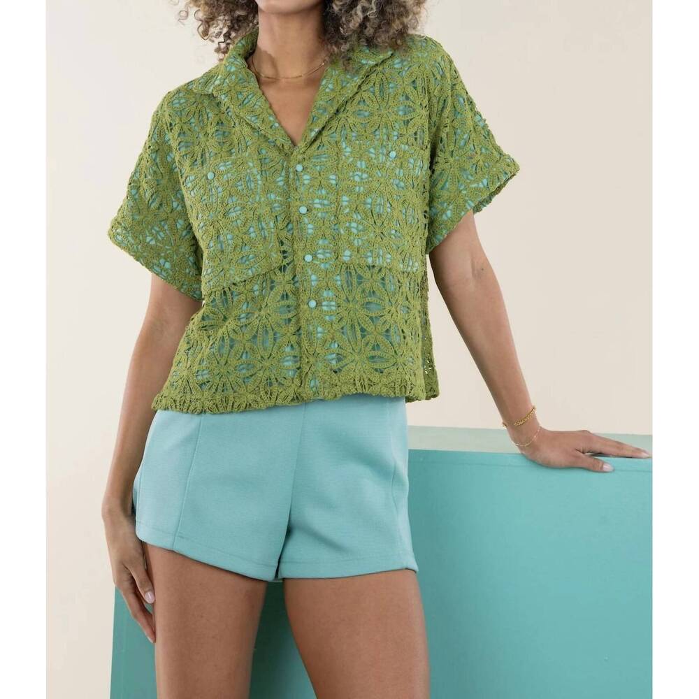 NEW EMILY MCCARTHY luna crochet top in olive hour